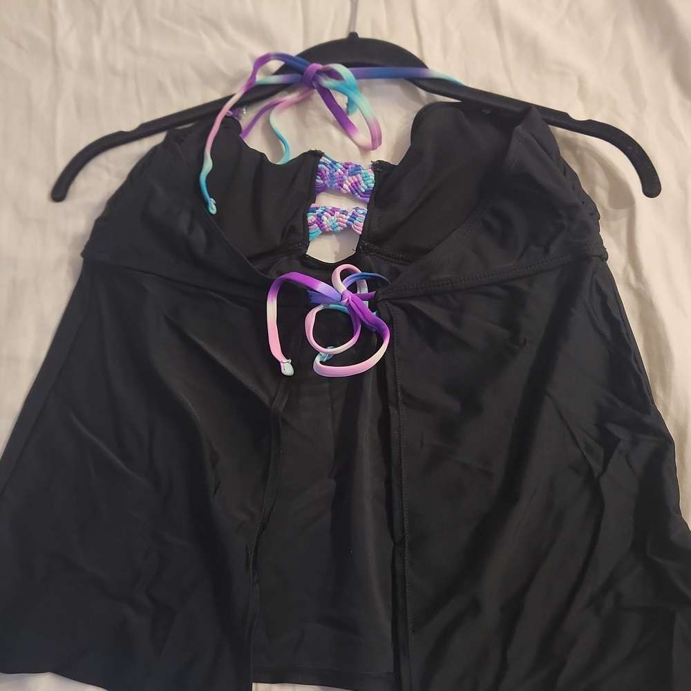 OP Black and Multicolor Women's Swim Tinkini Apron Top